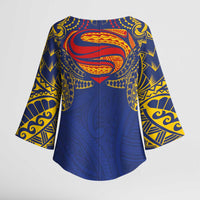Super Samoan Traditional Tribal Art Tattoos Kimono Sleeve Blouse Blue Color - Polynesian Pride