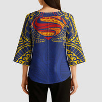 Super Samoan Traditional Tribal Art Tattoos Kimono Sleeve Blouse Blue Color - Polynesian Pride