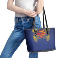 Super Samoan Traditional Tribal Art Tattoos Leather Tote Bag Blue Color - Polynesian Pride