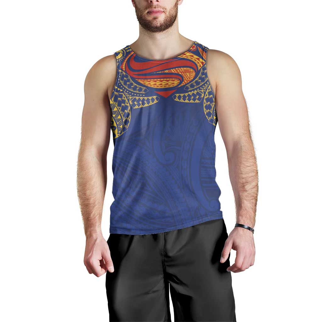 Super Samoan Traditional Tribal Art Tattoos Men Tank Top Blue Color - Polynesian Pride