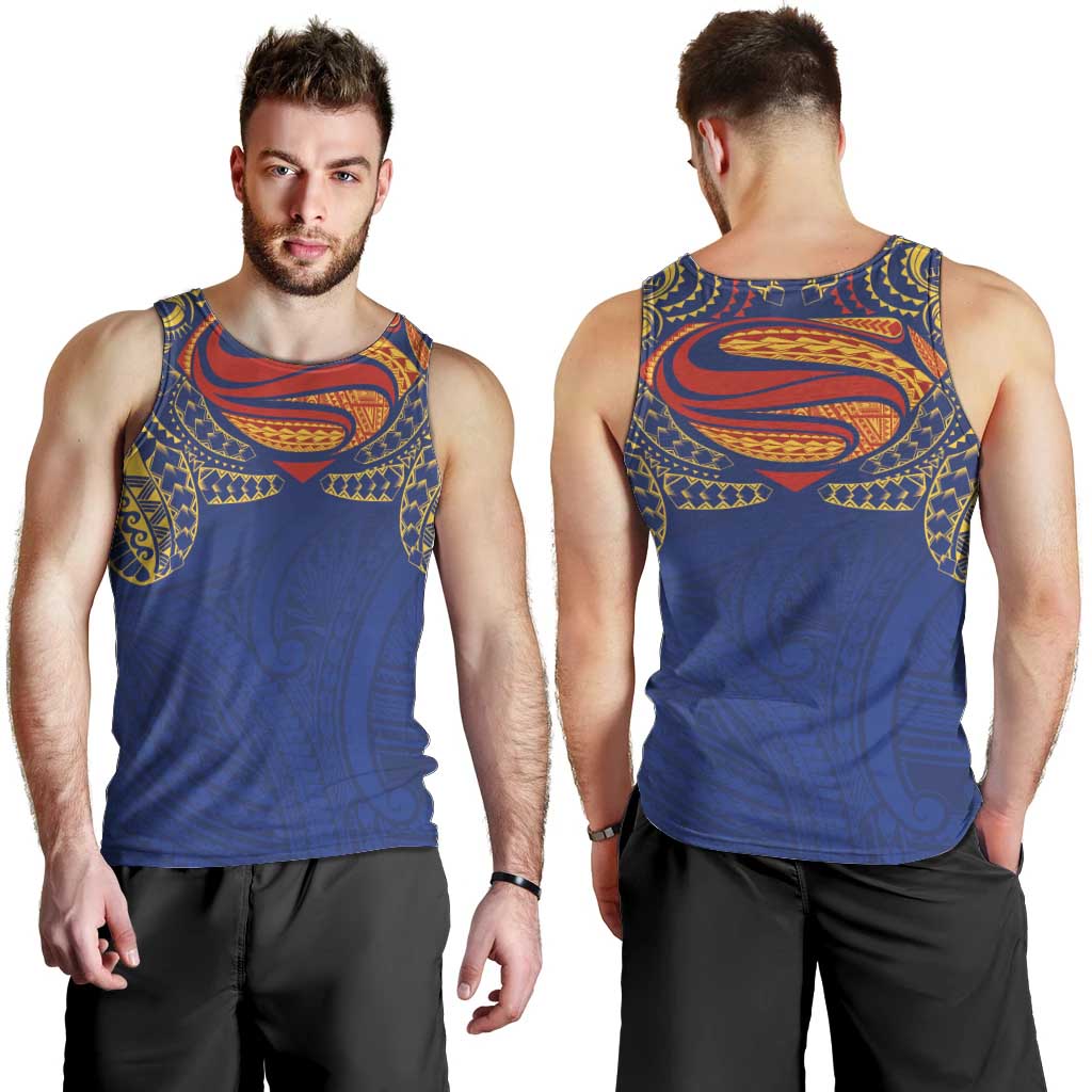 Super Samoan Traditional Tribal Art Tattoos Men Tank Top Blue Color - Polynesian Pride