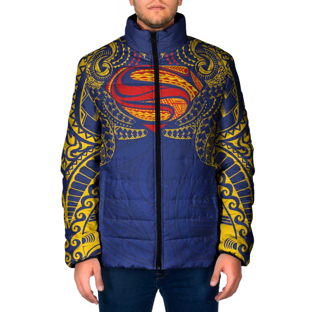 Super Samoan Traditional Tribal Art Tattoos Padded Jacket Blue Color - Polynesian Pride