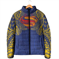 Super Samoan Traditional Tribal Art Tattoos Padded Jacket Blue Color - Polynesian Pride
