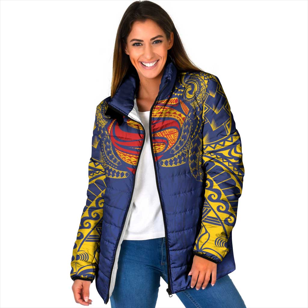 Super Samoan Traditional Tribal Art Tattoos Padded Jacket Blue Color - Polynesian Pride