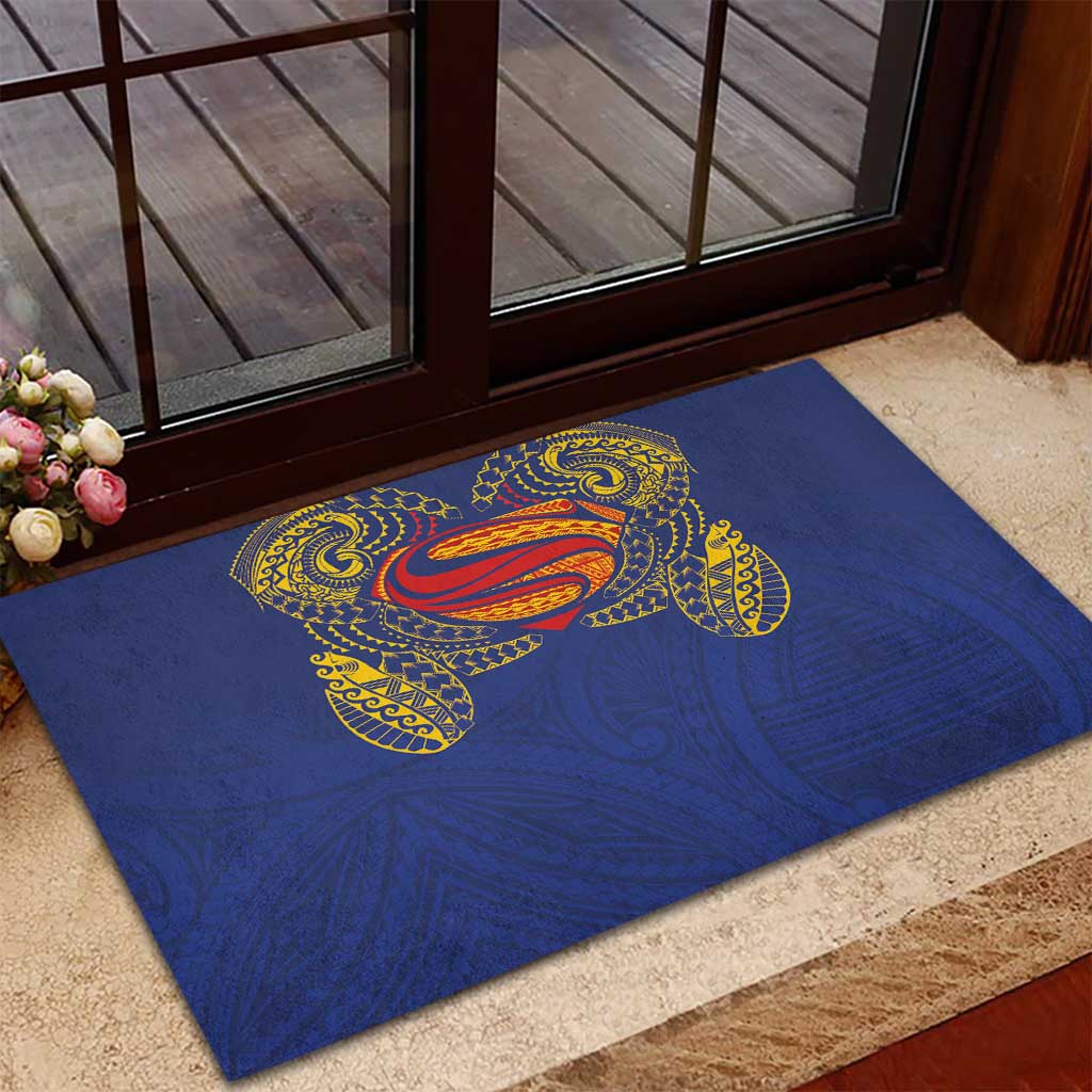 Super Samoan Traditional Tribal Art Tattoos Rubber Doormat Blue Color - Polynesian Pride
