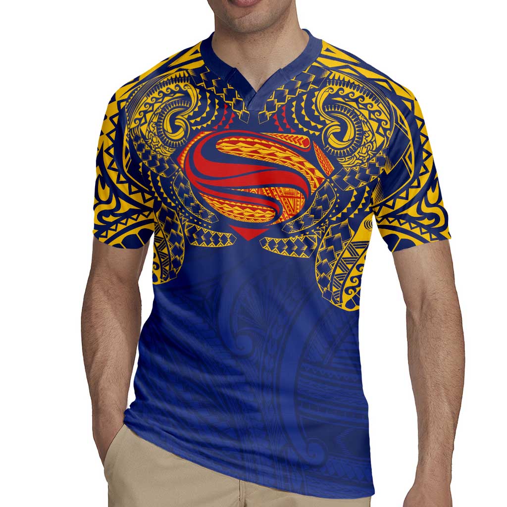 Super Samoan Traditional Tribal Art Tattoos Rugby Jersey Blue Color - Polynesian Pride