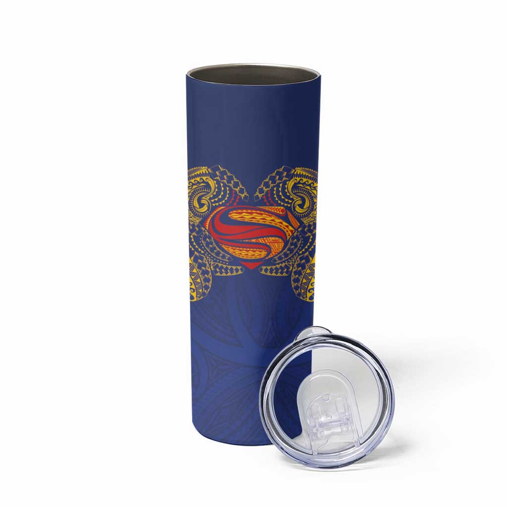 Super Samoan Traditional Tribal Art Tattoos Skinny Tumbler Blue Color - Polynesian Pride