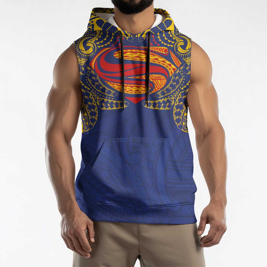 Super Samoan Traditional Tribal Art Tattoos Sleeveless Hoodie Blue Color - Polynesian Pride