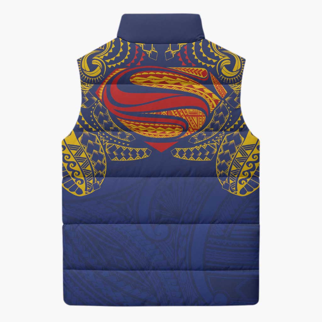 Super Samoan Traditional Tribal Art Tattoos Sleeveless Puffer Jacket Blue Color - Polynesian Pride