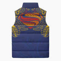 Super Samoan Traditional Tribal Art Tattoos Sleeveless Puffer Jacket Blue Color - Polynesian Pride