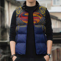 Super Samoan Traditional Tribal Art Tattoos Sleeveless Puffer Jacket Blue Color - Polynesian Pride
