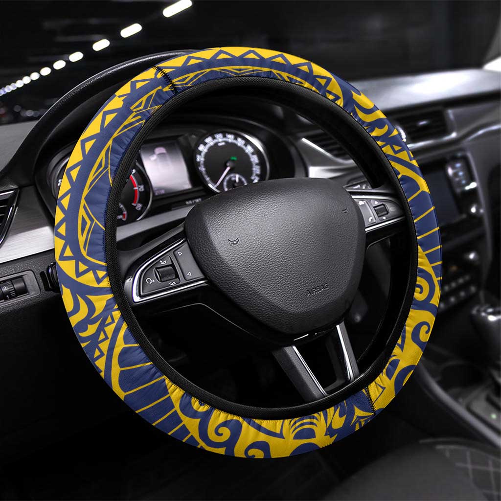 Super Samoan Traditional Tribal Art Tattoos Steering Wheel Cover Blue Color - Polynesian Pride