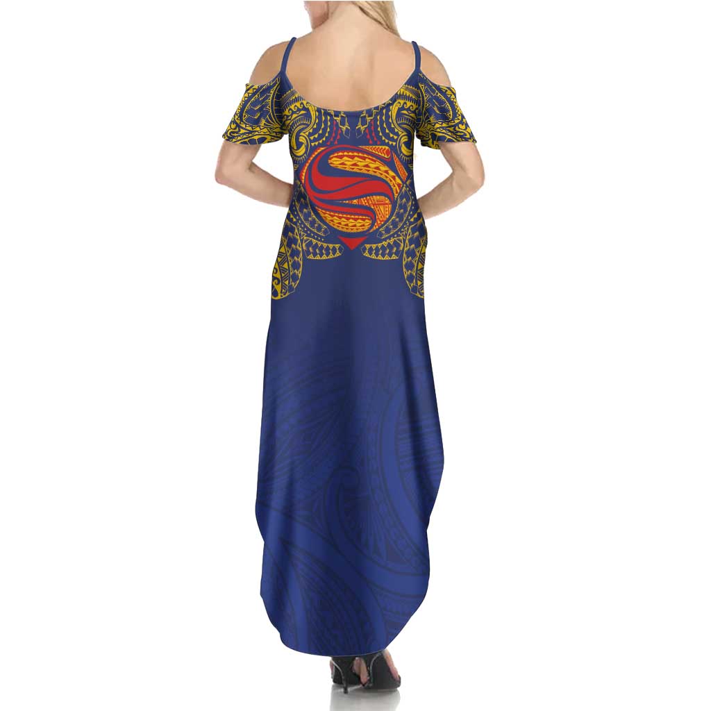 Super Samoan Traditional Tribal Art Tattoos Summer Maxi Dress Blue Color - Polynesian Pride