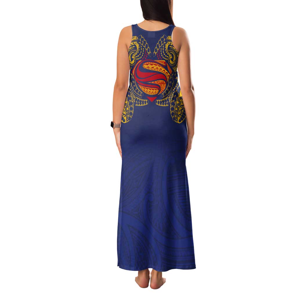 Super Samoan Traditional Tribal Art Tattoos Tank Maxi Dress Blue Color - Polynesian Pride