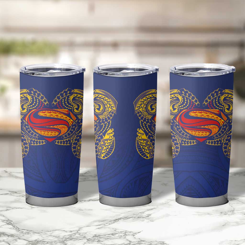 Super Samoan Traditional Tribal Art Tattoos Tumbler Cup Blue Color - Polynesian Pride
