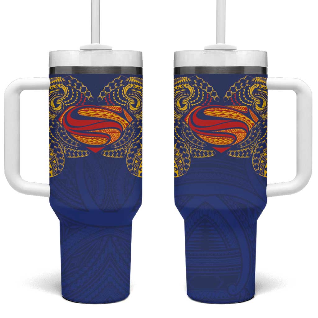 Super Samoan Traditional Tribal Art Tattoos Tumbler With Handle Blue Color - Polynesian Pride