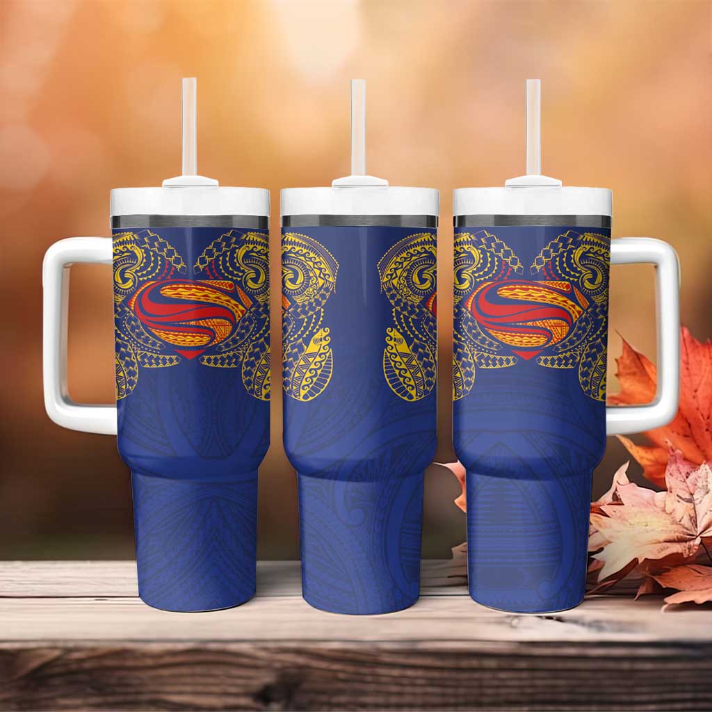 Super Samoan Traditional Tribal Art Tattoos Tumbler With Handle Blue Color - Polynesian Pride