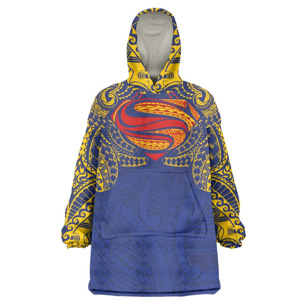 Super Samoan Traditional Tribal Art Tattoos Wearable Blanket Hoodie Blue Color - Polynesian Pride