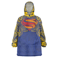 Super Samoan Traditional Tribal Art Tattoos Wearable Blanket Hoodie Blue Color - Polynesian Pride
