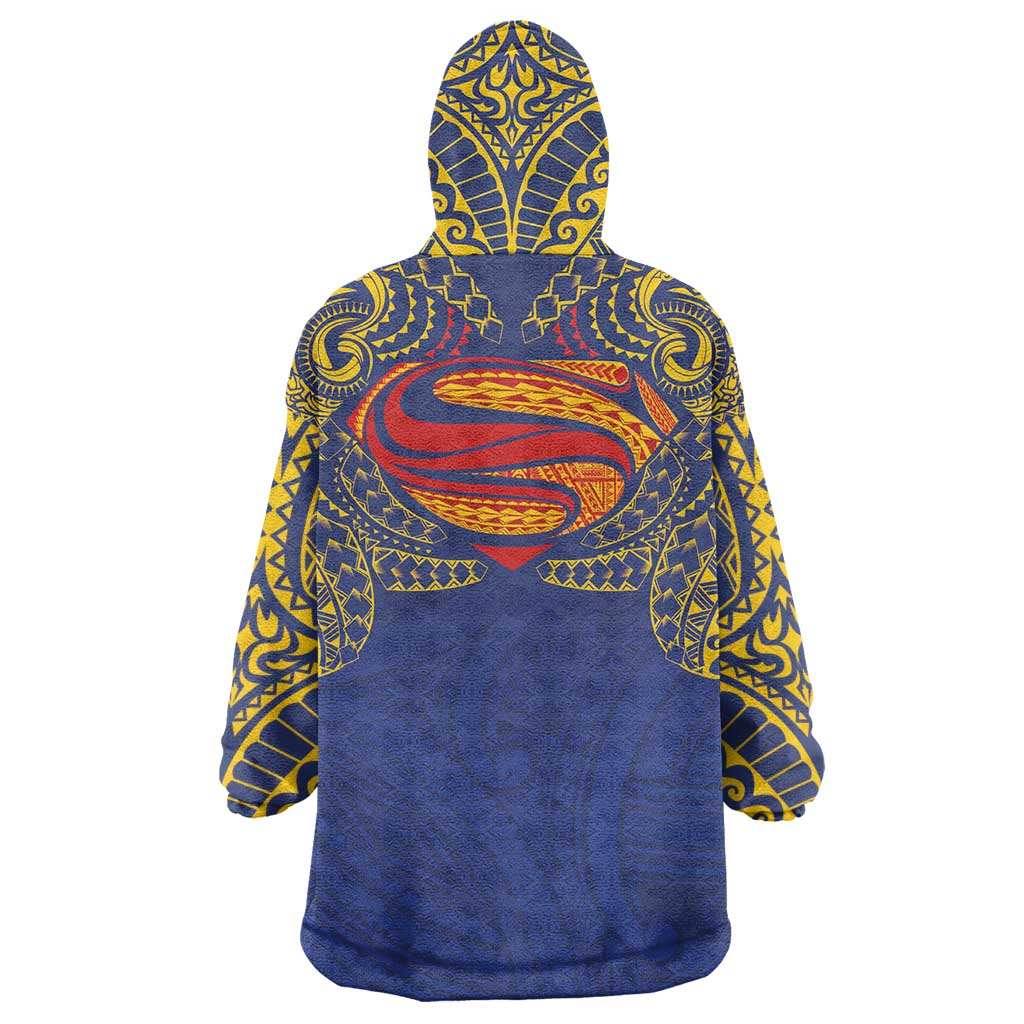 Super Samoan Traditional Tribal Art Tattoos Wearable Blanket Hoodie Blue Color - Polynesian Pride