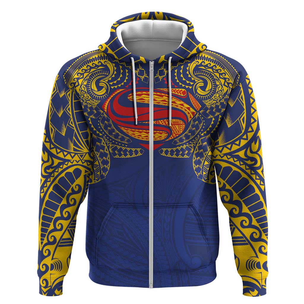 Super Samoan Traditional Tribal Art Tattoos Zip Hoodie Blue Color - Polynesian Pride