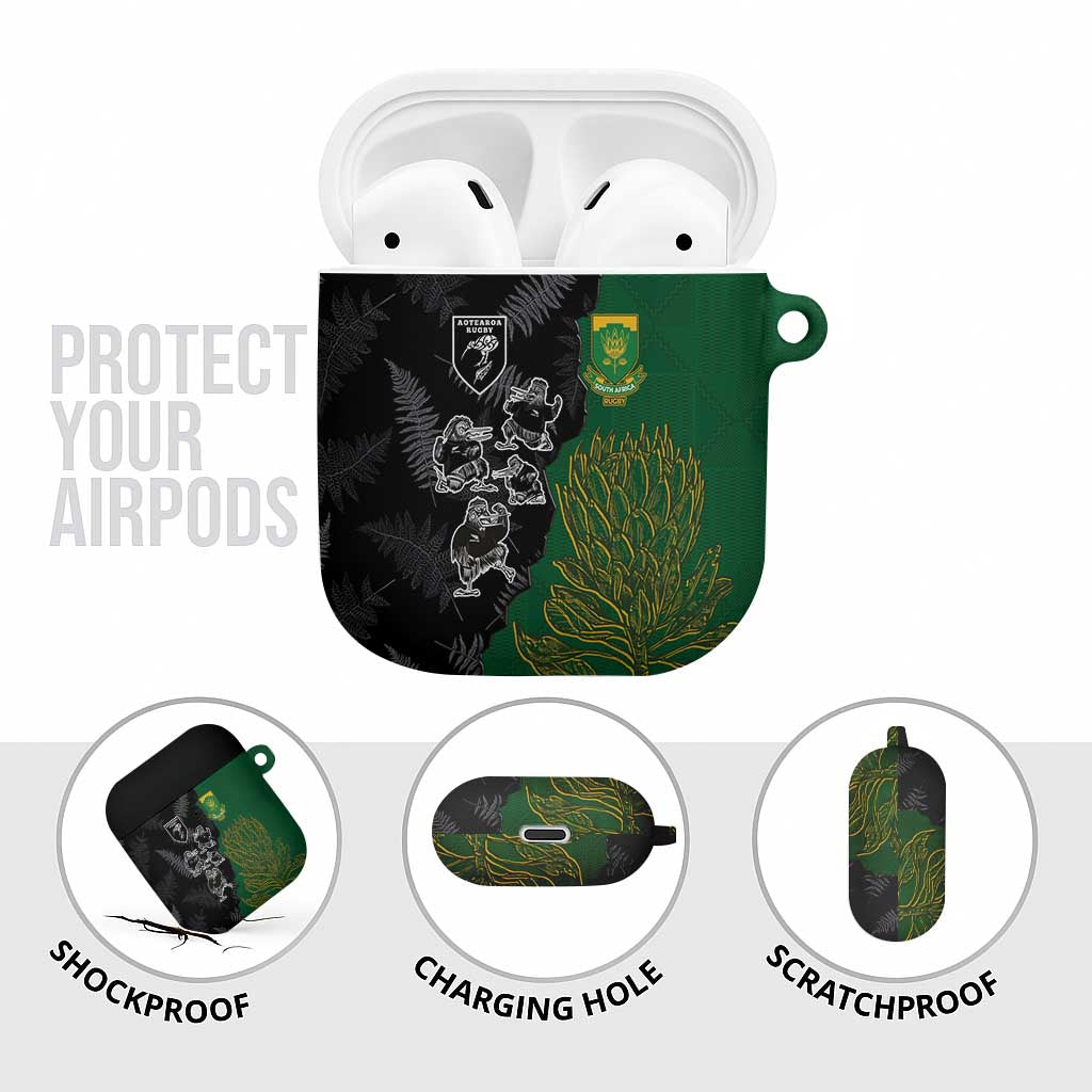Aotearoa South Africa Rugby Freedom Cup AirPods Case Kiwi Warriors Haka with King Protea Symbol - Polynesian Pride