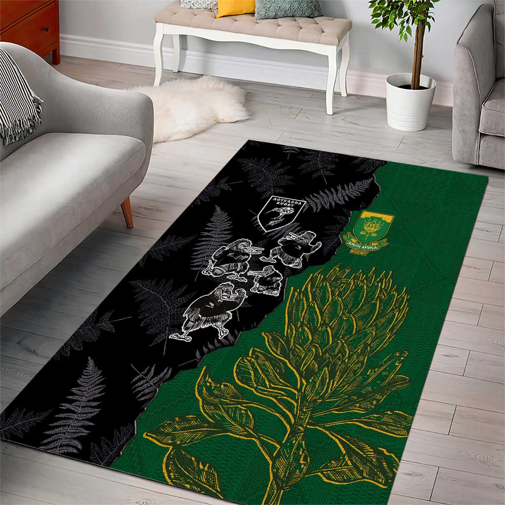 Aotearoa South Africa Rugby Freedom Cup Area Rug Kiwi Warriors Haka with King Protea Symbol LT03 - Polynesian Pride