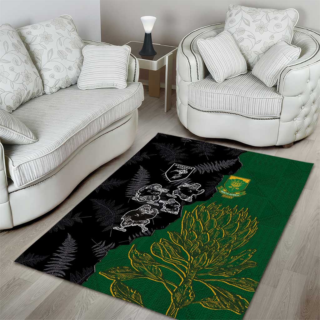 Aotearoa South Africa Rugby Freedom Cup Area Rug Kiwi Warriors Haka with King Protea Symbol LT03 - Polynesian Pride