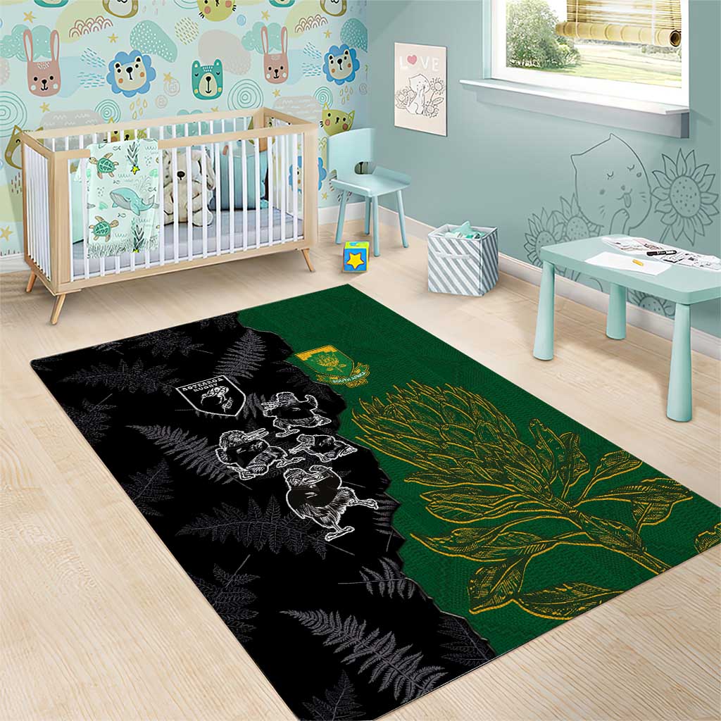 Aotearoa South Africa Rugby Freedom Cup Area Rug Kiwi Warriors Haka with King Protea Symbol LT03 - Polynesian Pride