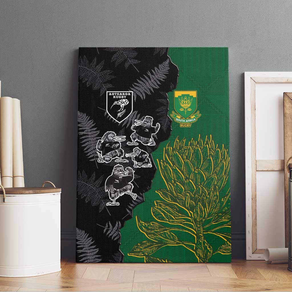 Aotearoa South Africa Rugby Freedom Cup Canvas Wall Art Kiwi Warriors Haka with King Protea Symbol - Polynesian Pride