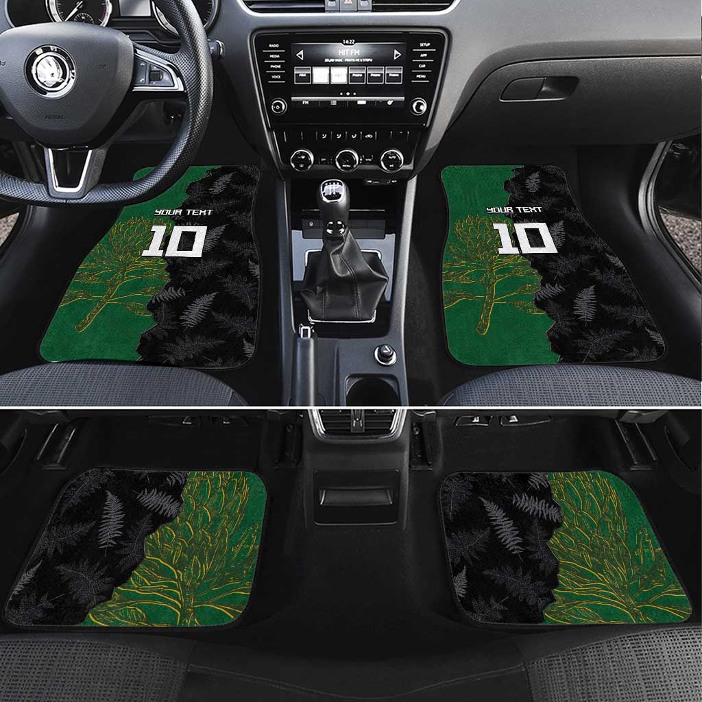 Aotearoa South Africa Rugby Freedom Cup Car Mats Kiwi Warriors Haka with King Protea Symbol LT03 Set 4pcs Green - Polynesian Pride