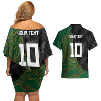Custom Aotearoa South Africa Rugby Freedom Cup Couples Matching Off Shoulder Short Dress and Hawaiian Shirt Kiwi Warriors Haka with King Protea Symbol - Polynesian Pride