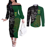 Custom Aotearoa South Africa Rugby Freedom Cup Couples Matching Off The Shoulder Long Sleeve Dress and Long Sleeve Button Shirt Kiwi Warriors Haka with King Protea Symbol - Polynesian Pride