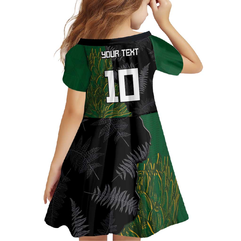 Custom Aotearoa South Africa Rugby Freedom Cup Family Matching Off Shoulder Maxi Dress and Hawaiian Shirt Kiwi Warriors Haka with King Protea Symbol - Polynesian Pride