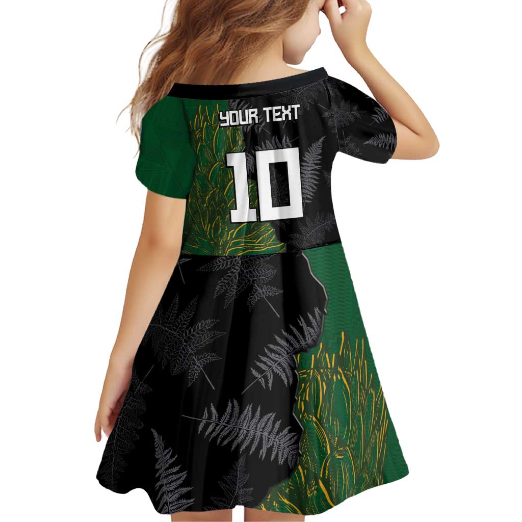 Custom Aotearoa South Africa Rugby Freedom Cup Family Matching Off Shoulder Short Dress and Hawaiian Shirt Kiwi Warriors Haka with King Protea Symbol - Polynesian Pride