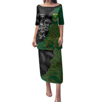 Custom Aotearoa South Africa Rugby Freedom Cup Family Matching Puletasi and Hawaiian Shirt Kiwi Warriors Haka with King Protea Symbol LT03 Mom's Dress Green - Polynesian Pride