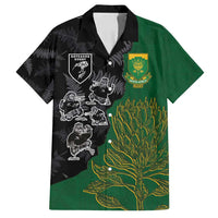Custom Aotearoa South Africa Rugby Freedom Cup Family Matching Tank Maxi Dress and Hawaiian Shirt Kiwi Warriors Haka with King Protea Symbol LT03 Dad's Shirt - Short Sleeve Green - Polynesian Pride