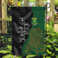 Aotearoa South Africa Rugby Freedom Cup Garden Flag Kiwi Warriors Haka with King Protea Symbol - Polynesian Pride