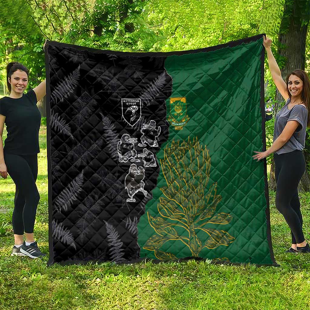 Aotearoa South Africa Rugby Freedom Cup Quilt Kiwi Warriors Haka with King Protea Symbol LT03 - Polynesian Pride