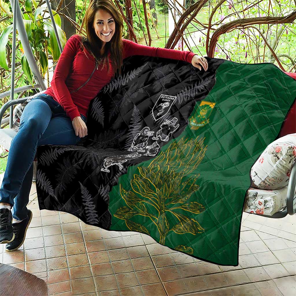 Aotearoa South Africa Rugby Freedom Cup Quilt Kiwi Warriors Haka with King Protea Symbol LT03 - Polynesian Pride