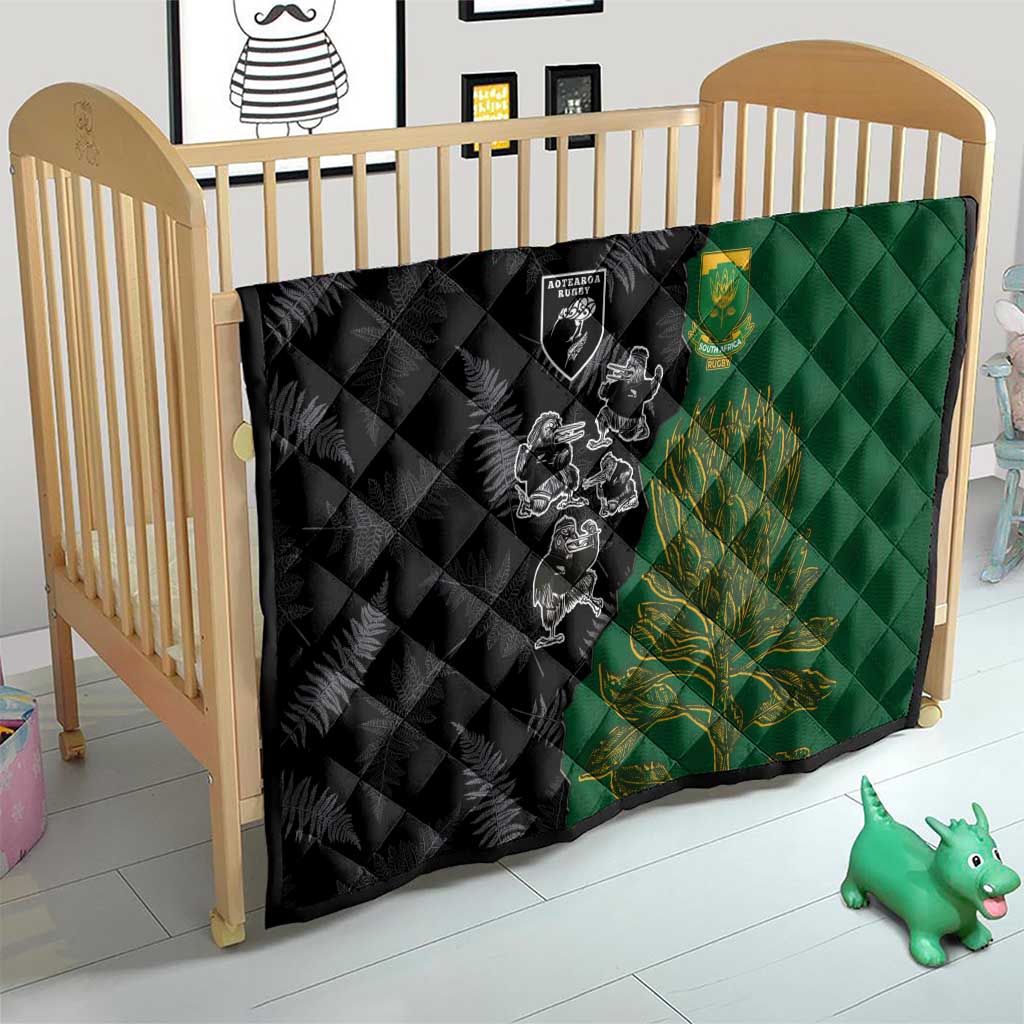 Aotearoa South Africa Rugby Freedom Cup Quilt Kiwi Warriors Haka with King Protea Symbol LT03 - Polynesian Pride