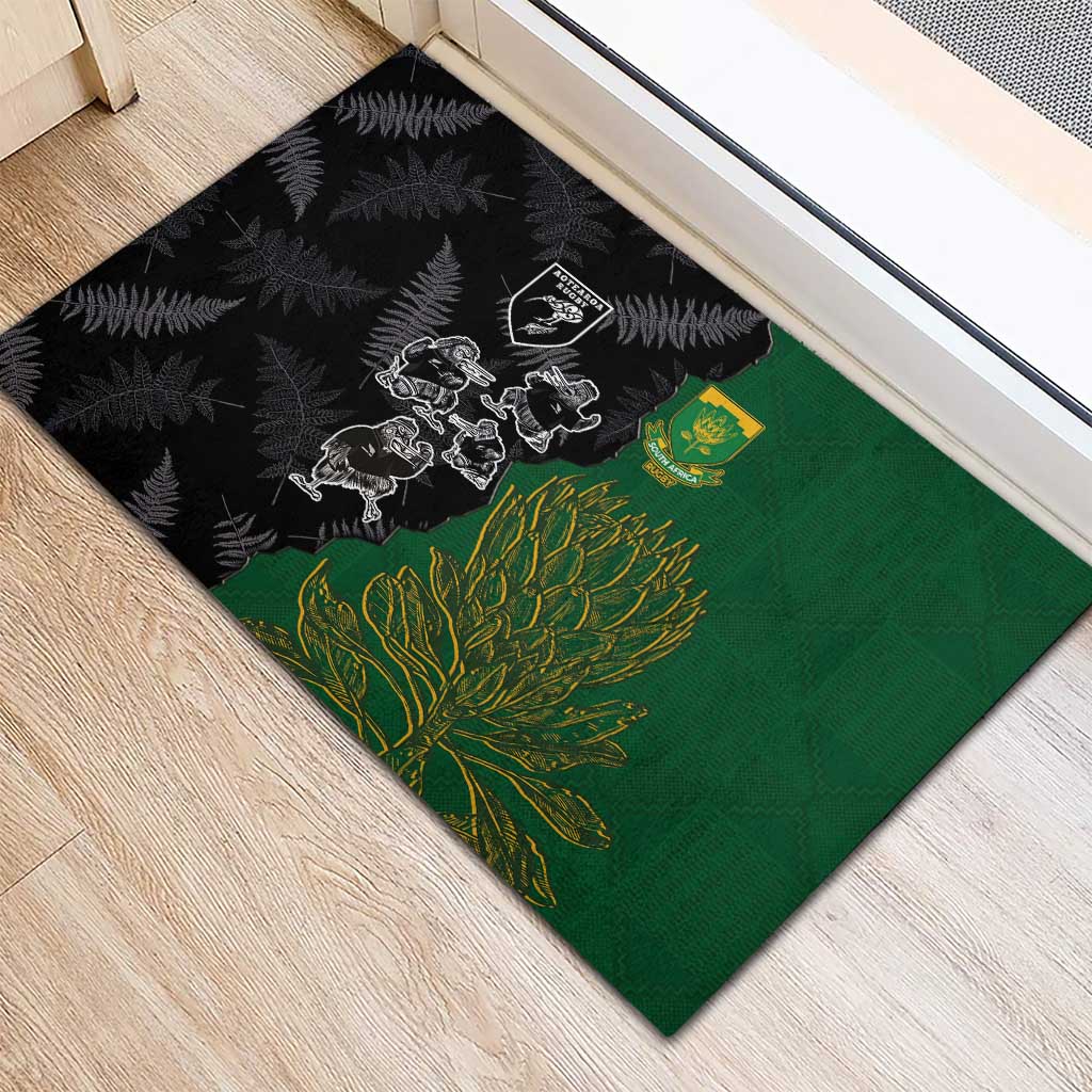 Aotearoa South Africa Rugby Freedom Cup Rubber Doormat Kiwi Warriors Haka with King Protea Symbol LT03 - Polynesian Pride