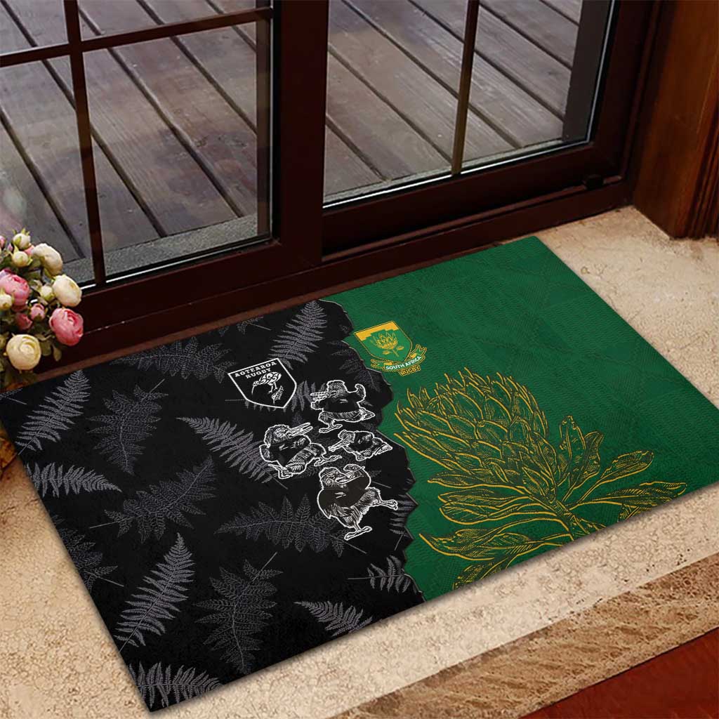Aotearoa South Africa Rugby Freedom Cup Rubber Doormat Kiwi Warriors Haka with King Protea Symbol LT03 - Polynesian Pride