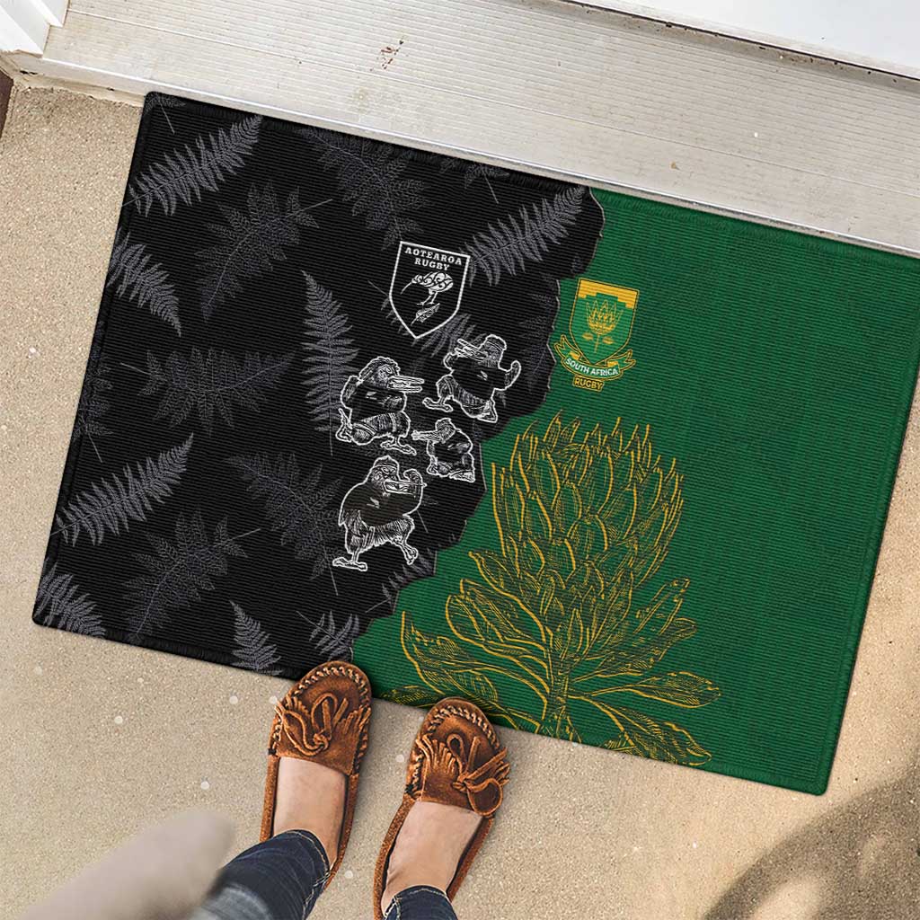 Aotearoa South Africa Rugby Freedom Cup Rubber Doormat Kiwi Warriors Haka with King Protea Symbol LT03 - Polynesian Pride