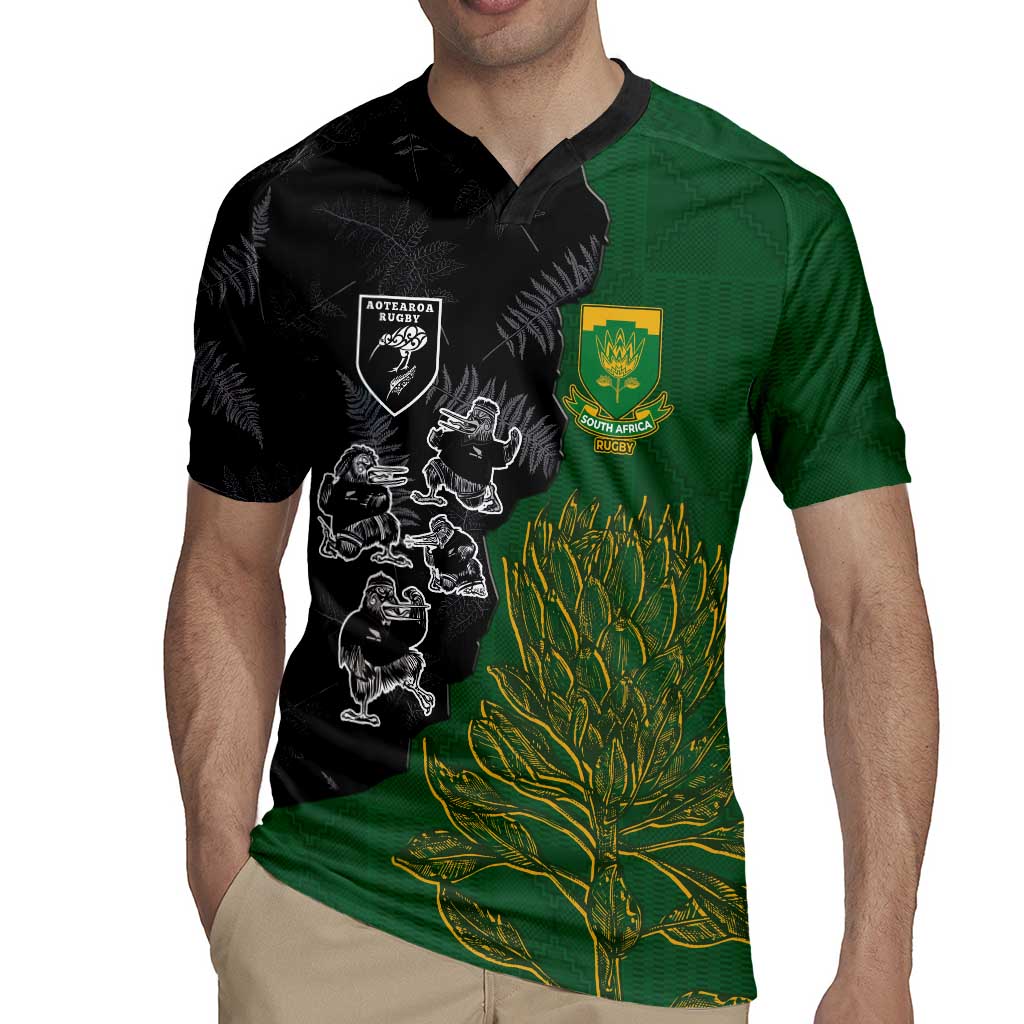 Custom Aotearoa South Africa Rugby Freedom Cup Rugby Jersey Kiwi Warriors Haka with King Protea Symbol - Polynesian Pride