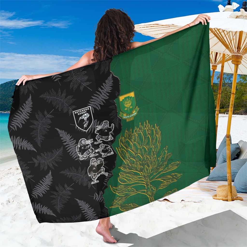 Aotearoa South Africa Rugby Freedom Cup Sarong Kiwi Warriors Haka with King Protea Symbol LT03 One Size 44 x 66 inches Green - Polynesian Pride