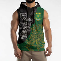 Custom Aotearoa South Africa Rugby Freedom Cup Sleeveless Hoodie Kiwi Warriors Haka with King Protea Symbol - Polynesian Pride