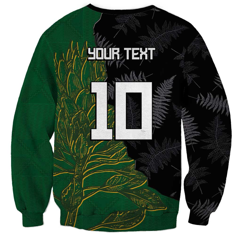 Custom Aotearoa South Africa Rugby Freedom Cup Sweatshirt Kiwi Warriors Haka with King Protea Symbol - Polynesian Pride