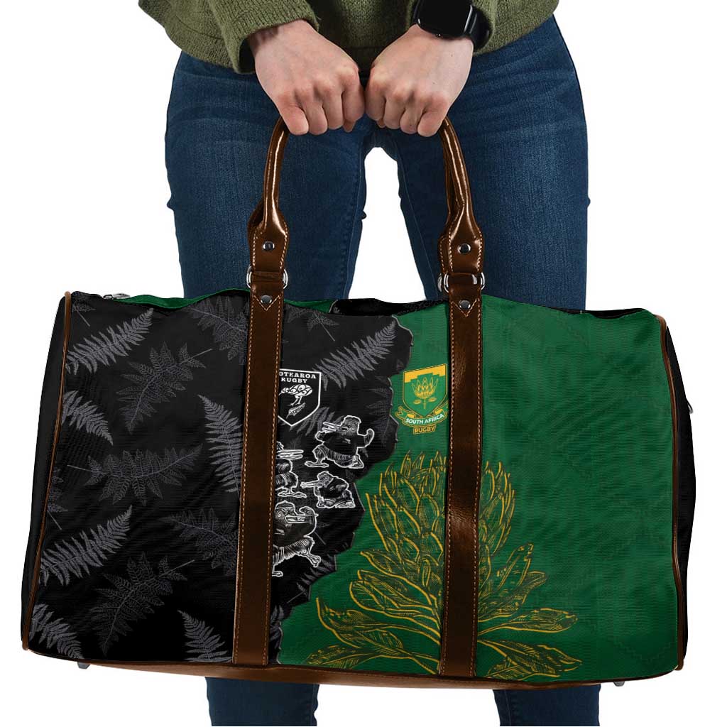 Aotearoa South Africa Rugby Freedom Cup Travel Bag Kiwi Warriors Haka with King Protea Symbol - Polynesian Pride