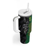 Custom Aotearoa South Africa Rugby Freedom Cup Tumbler With Handle Kiwi Warriors Haka with King Protea Symbol LT03 - Polynesian Pride